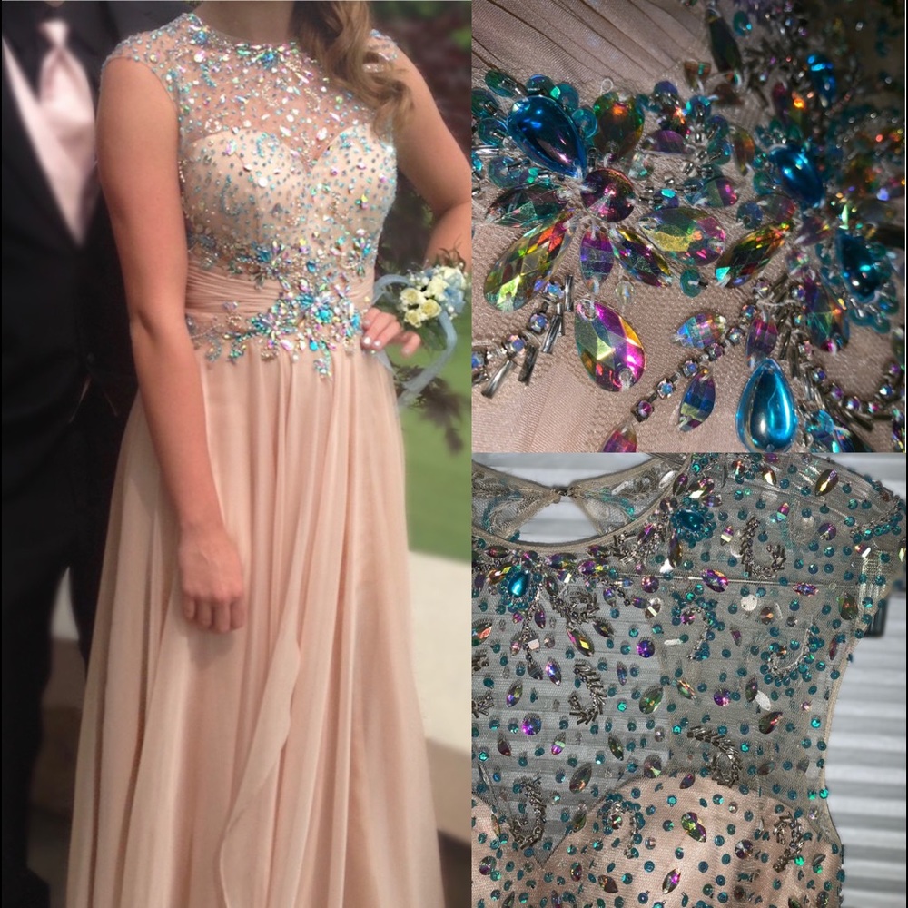 Long Tan Embellished Prom Dress